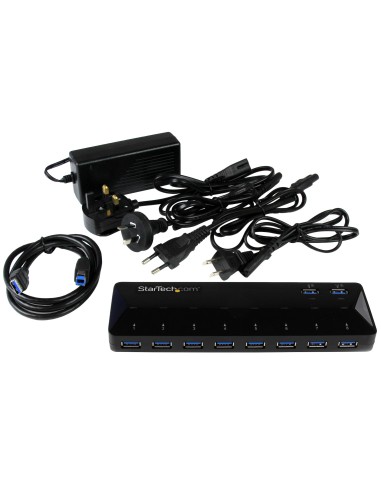 Concentrador USB 3.0 (5Gbps) de 10 Puertos - Ladrón con Puertos de Carga y Sincronización - Hub con 2 Puertos de 1,5A