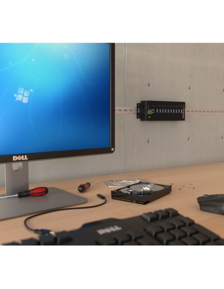 Hub Industrial de 10 Puertos USB 3.0 - 5Gbps - Ladrón Concentrador USB-A con Protección Antiestática ESD y Protección de Picos 