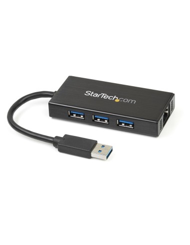 Hub USB 3.0 de Aluminio con Cable - 5Gbps - Concentrador de 3 Puertos USB con Adaptador de Red Ethernet Gigabit