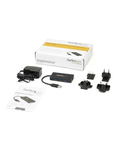 Hub USB 3.0 de Aluminio con Cable - 5Gbps - Concentrador de 3 Puertos USB con Adaptador de Red Ethernet Gigabit