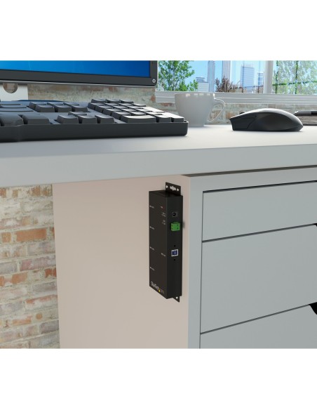 Hub Concentrador USB 3.0 de 4 Puertos - 5Gbps - Ladrón USB-A Industrial de Metal - de Montaje en Carril DIN, Pared o Escritorio