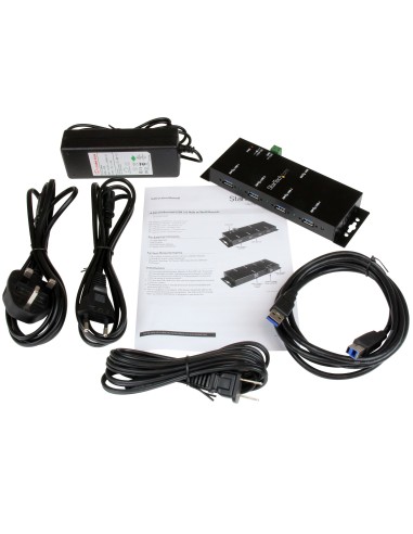 Hub Concentrador USB 3.0 de 4 Puertos - 5Gbps - Ladrón USB-A Industrial de Metal - de Montaje en Carril DIN, Pared o Escritorio