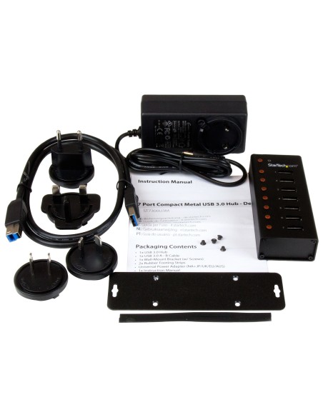 Concentrador USB 3.0 de 7 Puertos con Caja de Metal - 5Gbps - Hub de Sobremesa o Montaje en Pared