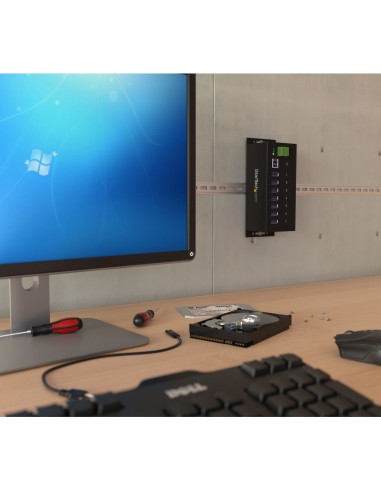 Hub Concentrador USB 3.0 de 7 Puertos - 5Gbps - Ladrón USB Industrial de Metal con Protección ESD y Protección de Picos de 350W