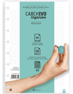 RECAMBIO CUADERNO INGENIOX A5 50 HOJAS CUADRICULA EXTRAIBLE