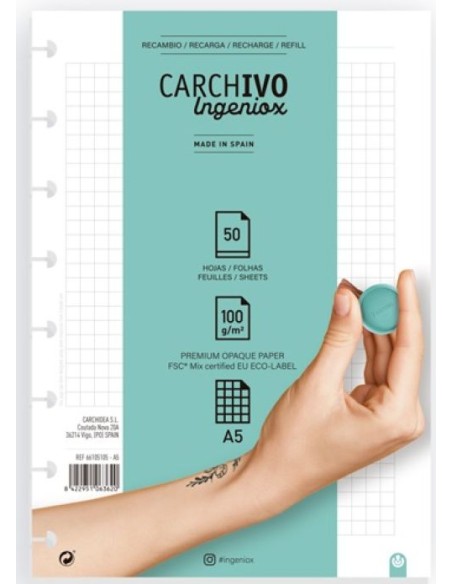 RECAMBIO CUADERNO INGENIOX A5 50 HOJAS CUADRICULA EXTRAIBLE RECAMBIO CUADERNO INGENIOX A5 50 HOJAS CUADRICULA EXTRAIBLE