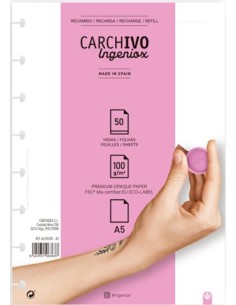 RECAMBIO CUADERNO INGENIOX A5 50 HOJAS LISO EXTRAIBLE