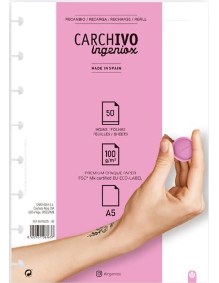 RECAMBIO CUADERNO INGENIOX A5 50 HOJAS LISO EXTRAIBLE RECAMBIO CUADERNO INGENIOX A5 50 HOJAS LISO EXTRAIBLE