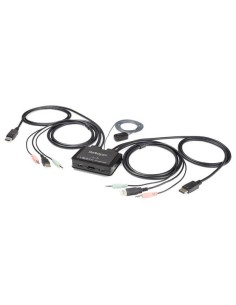 Switch Conmutador KVM de 2 Puertos DisplayPort 4K60Hz con Cables Incorporados 2