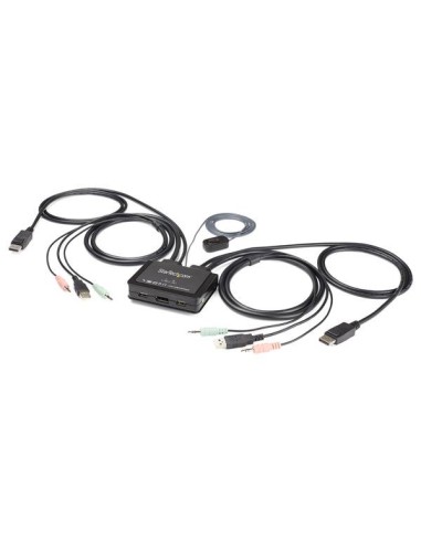 Switch Conmutador KVM de 2 Puertos DisplayPort 4K60Hz con Cables Incorporados
