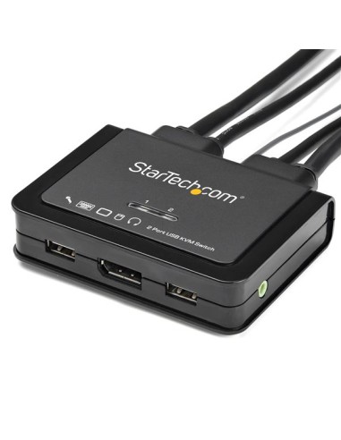 Switch Conmutador KVM de 2 Puertos DisplayPort 4K60Hz con Cables Incorporados