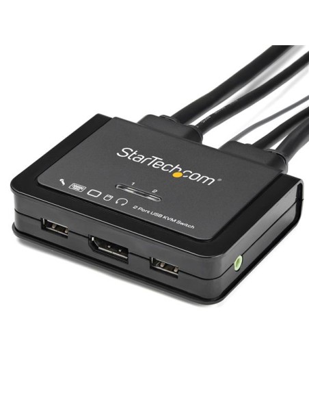 Switch Conmutador KVM de 2 Puertos DisplayPort 4K60Hz con Cables Incorporados Switch Conmutador KVM de 2 Puertos DisplayPort 4K60Hz con Cables Incorporados