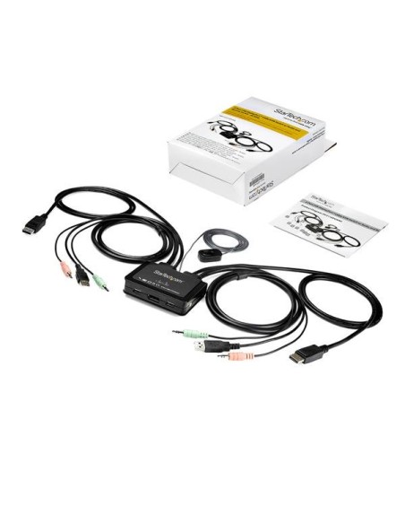 Switch Conmutador KVM de 2 Puertos DisplayPort 4K60Hz con Cables Incorporados Switch Conmutador KVM de 2 Puertos DisplayPort 4K60Hz con Cables Incorporados