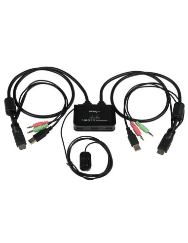 Conmutador Switch KVM 2 puertos HDMI USB Audio con Cables Integrados - 1080p