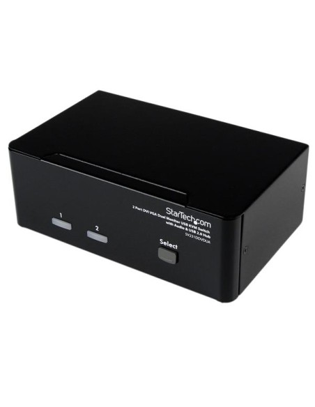 Conmutador Switch KVM de 2 Puertos Doble Monitor DVI VGA Audio 4 Puertos USB 1920x1200