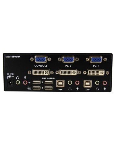 Conmutador Switch KVM de 2 Puertos Doble Monitor DVI VGA Audio 4 Puertos USB 1920x1200