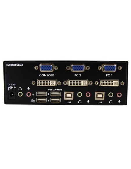 Conmutador Switch KVM de 2 Puertos Doble Monitor DVI VGA Audio 4 Puertos USB 1920x1200