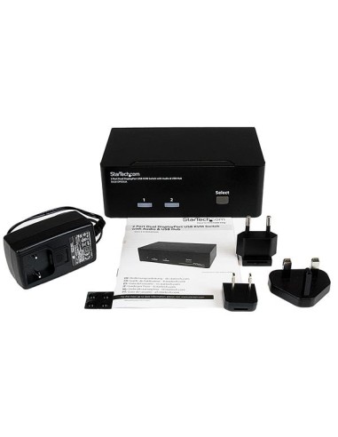 Conmutador Switch KVM - 2 puertos USB 2.0 - Audio Vídeo DisplayPort 2 Monitores