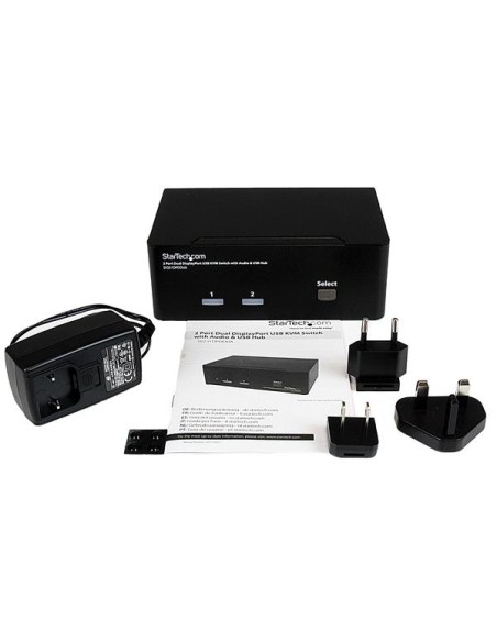 Conmutador Switch KVM - 2 puertos USB 2.0 - Audio Vídeo DisplayPort 2 Monitores