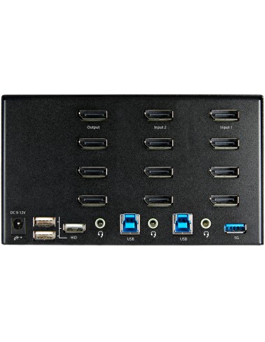 Switch Conmutador KVM de 2 Puertos DisplayPort 1.2 para 4 Monitores - DP HDR UHD 4K de 60Hz - Hub Ladrón de 2 Puertos USB 3.0 (