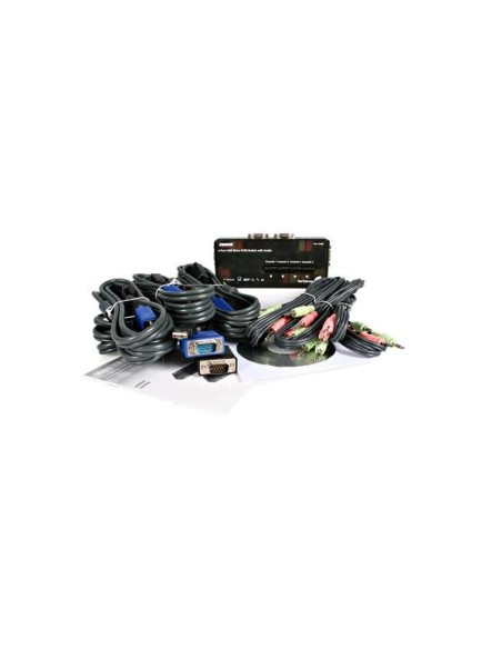 Juego de Conmutador Switch KVM 4 Puertos Vídeo VGA USB 2.0 con Cables y Audio