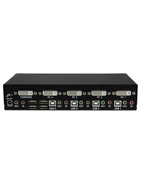 Conmutador Switch KVM de 4 Puertos de Vídeo DVI con Doble Enlace - Audio USB 2.0