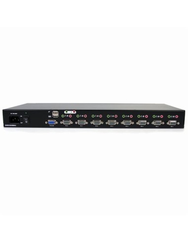 Conmutador Switch KVM 8 Puertos de Vídeo VGA HD15 USB 2.0 USB A y Audio - 1U Rack Estante