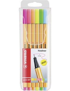  ESTUCHE 6 COLORES NEON STABILO POINT 88 PUNTA DE FIBRA 0,4 