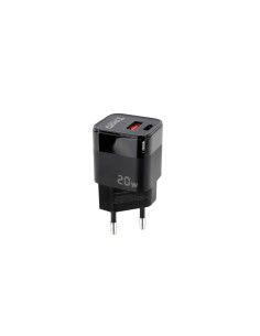 Cargador de Pared USB-C/PD + USB-A/QC 20W, Negro