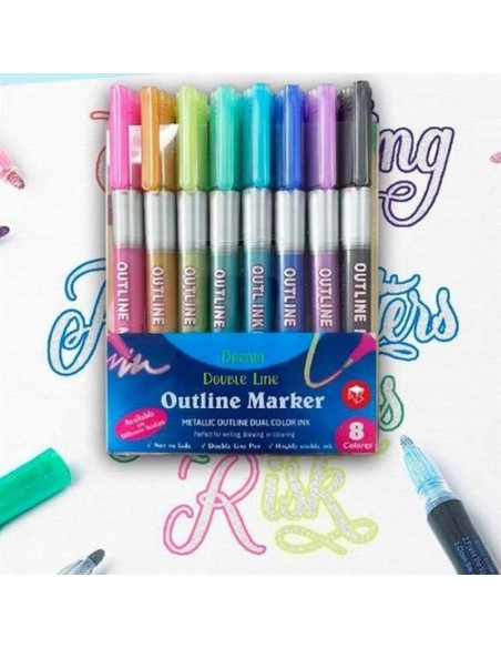 SET DE 8 ROTULADORES OUTLINER BICOLOR LETTERING