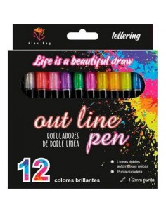 SET DE 12 ROTULADORES OUTLINER BICOLOR LETTERING