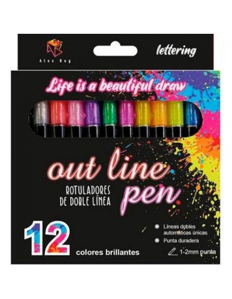 SET DE 12 ROTULADORES OUTLINER BICOLOR LETTERING