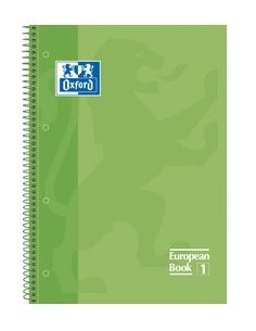 Paq 5 cuaderno espiral europeanbook1 verde a4 80h 90g cuadricula 5x5mm microperforado