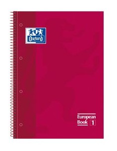 Paq 5 cuaderno espiral europeanbook1 rojo a4 80h 90g cuadricula 5x5mm microperforado