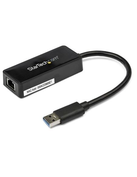 Adaptador Tarjeta de Red NIC Externa USB 3.0 de 1 Puerto Gigabit Ethernet RJ45 y Puerto USB - Negro