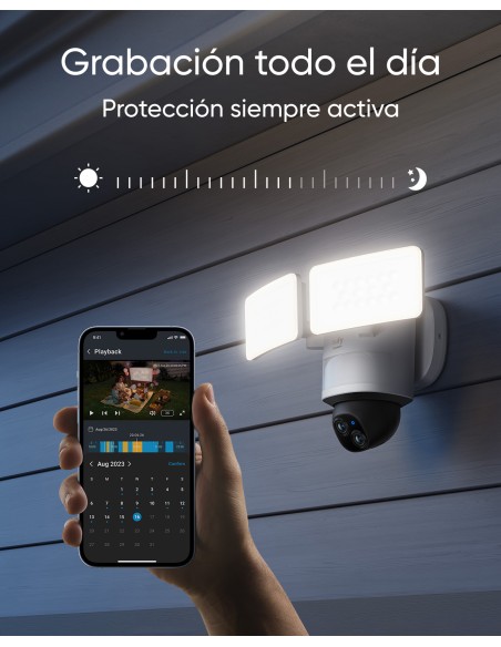 Security Floodlight Camera E340 con cable, giro de 360° e inclinación, grabación ininterrumpida, Wi-Fi de doble banda, 2000 lúm