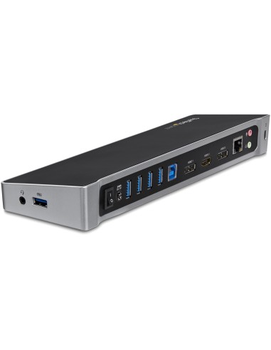 Docking Station USB 3.0 2x DisplayPort y HDMI 4K para 3 Monitores - Hub 5x USB-A (1x Fast Charge) - Audio de 3,5mm - Red GbE - R