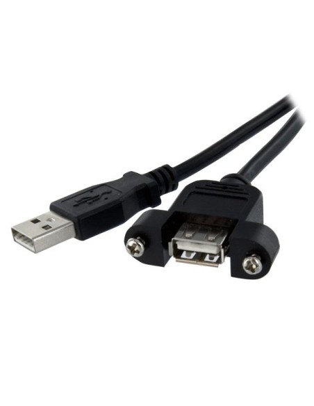 Cable Alargador de 30cm USB 2.0 para Montar Empotrar en Panel - Extensor Macho a Hembra USB A - Negro