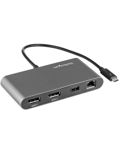 Mini Dock Thunderbolt 3 - Docking Station Portátil para 2 Monitores con DP 4K 60Hz, 1x Hub USB-A (USB 3.0/5 Gbps), GbE - Cable 
