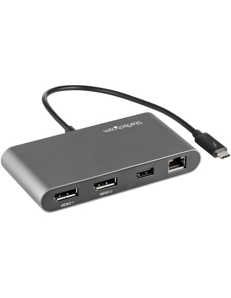 Mini Dock Thunderbolt 3 - Docking Station Portátil para 2 Monitores con DP 4K 60Hz, 1x Hub USB-A (USB 3.0/5 Gbps), GbE - Cable 