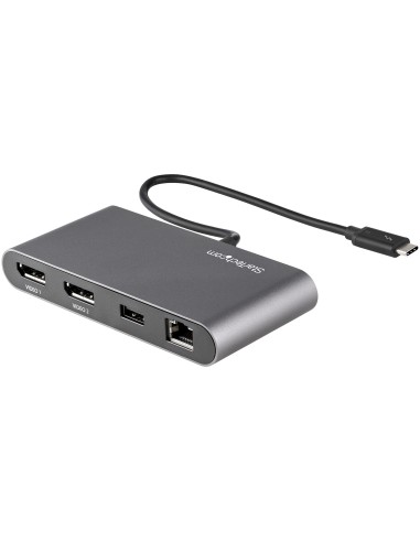 Mini Dock Thunderbolt 3 - Docking Station Portátil para 2 Monitores con DP 4K 60Hz, 1x Hub USB-A (USB 3.0/5 Gbps), GbE - Cable 