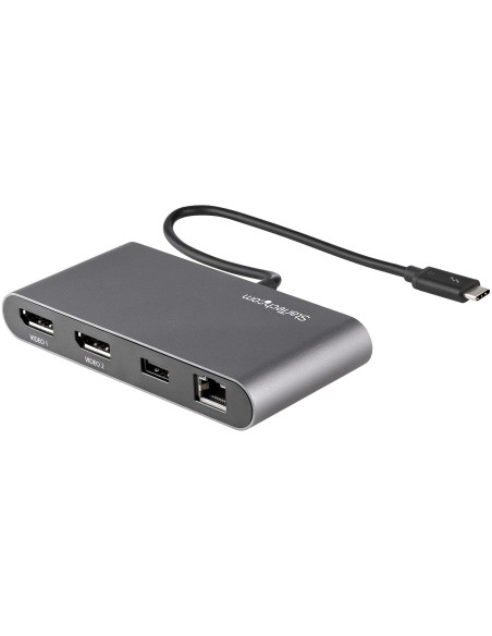 Mini Dock Thunderbolt 3 - Docking Station Portátil para 2 Monitores con DP 4K 60Hz, 1x Hub USB-A (USB 3.0/5 Gbps), GbE - Cable 