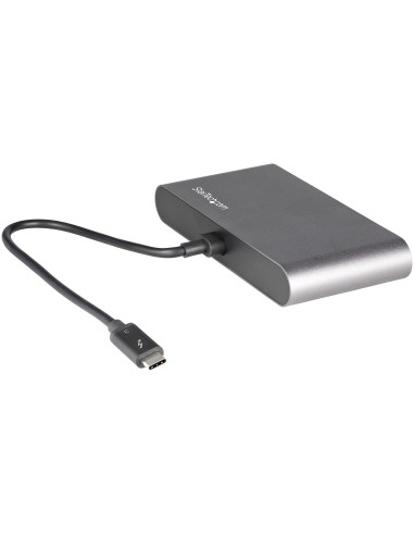 Mini Dock Thunderbolt 3 - Docking Station Portátil para 2 Monitores con DP 4K 60Hz, 1x Hub USB-A (USB 3.0/5 Gbps), GbE - Cable 