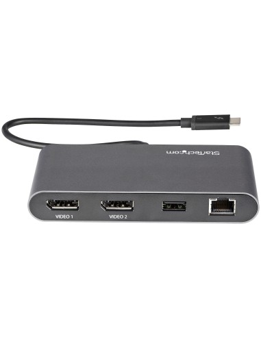 Mini Dock Thunderbolt 3 - Docking Station Portátil para 2 Monitores con DP 4K 60Hz, 1x Hub USB-A (USB 3.0/5 Gbps), GbE - Cable 