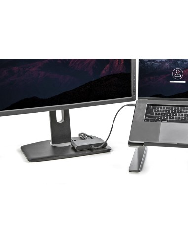 Mini Dock Thunderbolt 3 - Docking Station Portátil para 2 Monitores con DP 4K 60Hz, 1x Hub USB-A (USB 3.0/5 Gbps), GbE - Cable 