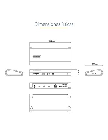 Docking Station Thunderbolt 4, PD de 96W, para 1 Monitor de 8K/para 2 Monitores de 4K 60Hz, 3xTB4/USB4, 4xUSB-A/SD/GbE, Replica