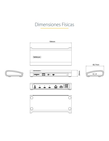 Docking Station Thunderbolt 4, PD de 96W, para 1 Monitor de 8K/para 2 Monitores de 4K 60Hz, 3xTB4/USB4, 4xUSB-A/SD/GbE, Replica