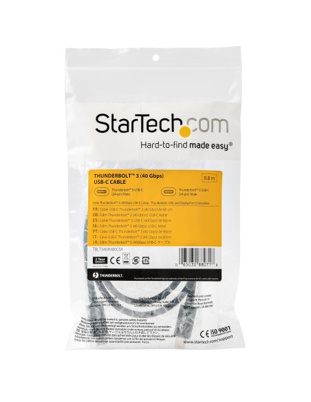Cable Thunderbolt 3 Pasivo de 80cm - 40Gbps - PD 100W - Vídeo 4K/5K - Cable Thunderbolt - Certificado Thunderbolt - Compatible 
