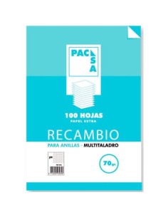RECAMBIO 70 GRS. MULTITALADRO FOLIO (215X310MM.) 100 CUADRÍCULA 4X4 CON MARGEN PACSA 21221