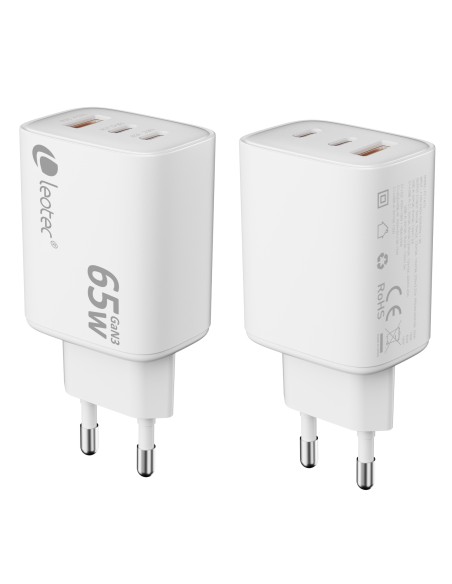 CARGADOR UNIVERSAL 65W GAN ULTRA SLIM 2 USB C PD+1 USB A BLANCO